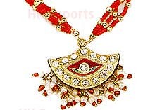 Terracotta Pendants - Handmade Terracotta with Gold Accents, Red Beaded, Elegant Traditional Indian Jewelry