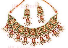 Lac Necklace - Lac, Stones, 16-18 Inch Multicolor Choker, Hook Closure, Elegant Design, Intricate Details