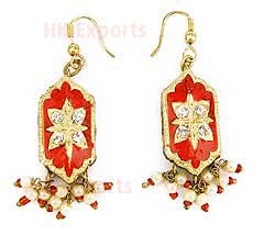 Lac Earrings - Lacquer Metal, 2x1 Inches, Red | Elegant Dangle, Adds Sparkle, Boosts Confidence