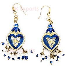 Lac Earrings - Lac & Metal, 2x1 Inches, Blue | Elegant Dangle Hook, Stylish Versatile Accessory