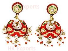 Lac Earrings - Lacquer Metal, 2x1 Inch, Red | Elegant Design, Handcrafted, Intricate Detail, Stylish Dangling Accessory