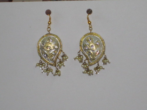 Lac Earrings - Lac Material, 50 mm Length, Gold Color | Elegant Design, Lightweight Dangle Accessory