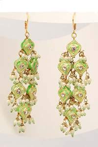 Lac Earrings - Lac and Pearls, 6 Inches, Light Green | Elegant Design, Lightweight, Dangling Style, Versatile Accessory
