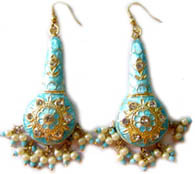 Lac Earrings - Lacquer Metal, 7-8 cm, Teal | Elegant Design, Stylish Accessory, Durable, Gift Box Packaging