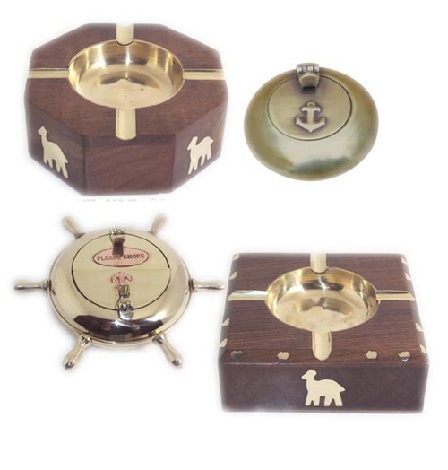 Brass Metal Wood Ashtrays