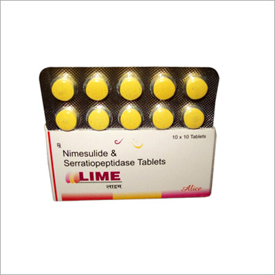 Lime - 10mm Yellow Round Tablet, 10 Tablets | Nimesulide, Serrapeptase, Fast Acting Pain Relief