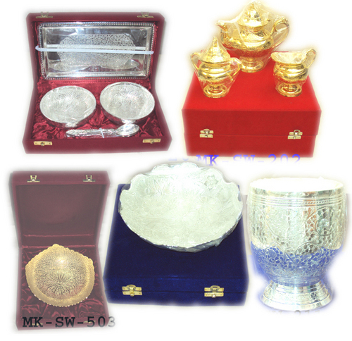 German Silver & 24 Karat Gold Plated Bowls, Trays