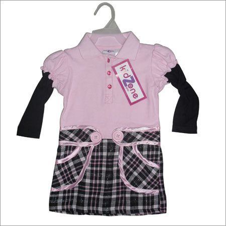Kid Zone - Cotton Blend 6-12 Months Pink | Button Closure Soft Fabric Long Sleeve Dress