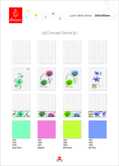 Luster White Concept Wall Tiles 250x330 mm Ceramic, Glossy Finish, White, Durable, Stain and Water Resistant
