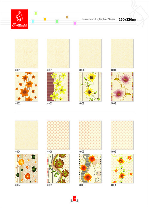 Luster Ivory Series Wall Tiles 250x330 mm - Ceramic, Glossy Finish, Ivory, Durable, Stain and Scratch Resistant