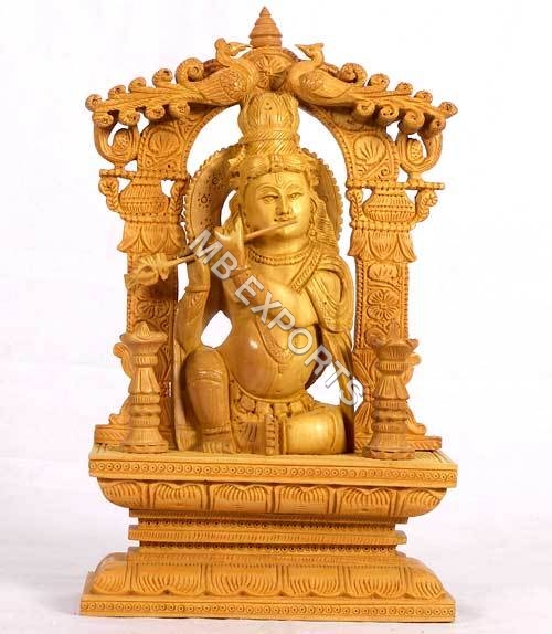 Polished Wooden Krishna God Statue