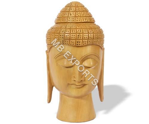 Polished Wooden God Buddha Face Sculpture 