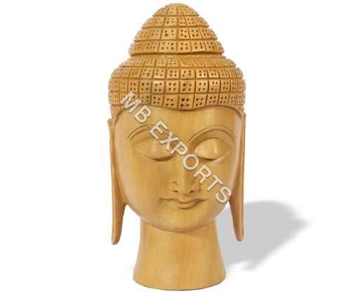 Polished Wooden God Buddha Face Sculpture