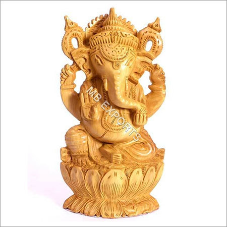 Polished Lord Ganesh Wooden Sculpture