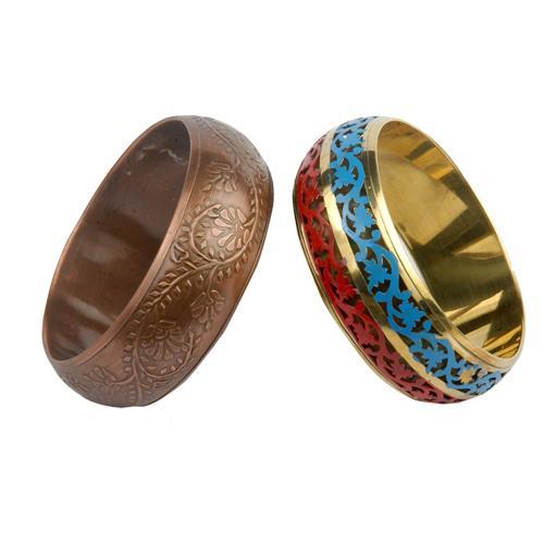 Bangle - Bone and Metal, 6-8 cm Diameter, Brown | Stylish Etched Enamel Finish, Handcrafted Party Accessory