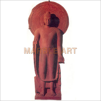 Red Stone Standing Buddha Statue