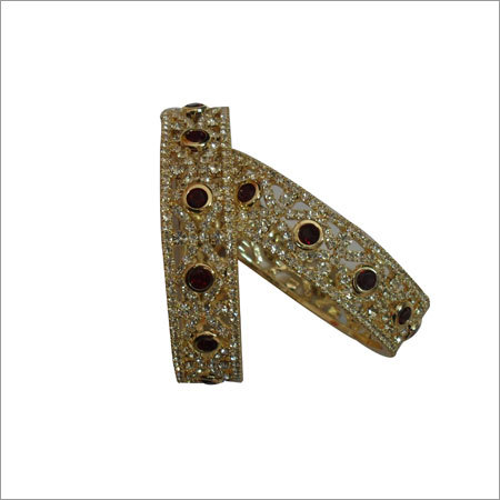 CZ Gold Plated Bangle - Metal, 60-70 mm Diameter, Gold Color | Handmade, CZ Stones, Elegant Design, Dazzling Look