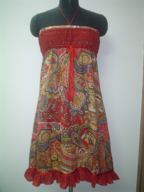 Crocheted Bodyshort Printed Dress