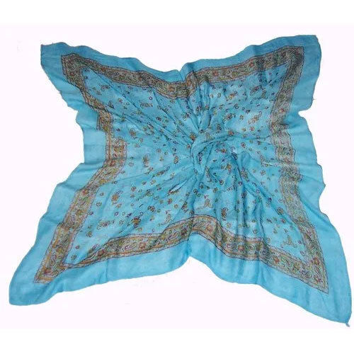 Cotton Printed Square Wool Shawl - Color: Sky Blue