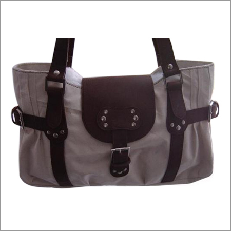 Designer Ladies Bags - Leather Canvas, 14x12x5 inches, Gray | Buckle Closure, Spacious Interior, Comfortable Carry