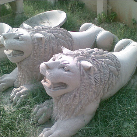 Folk Art Sandstone Carved Lions