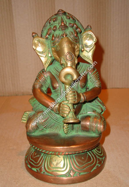 Brass Ganesh Sitting Playing Shehnai