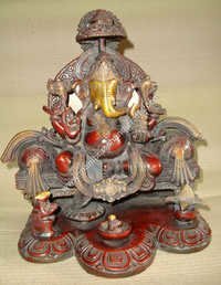 Ganesh Sitting On Throne With Double Ring