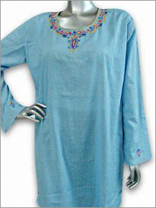Women's Top with Machine Embroidery - Cotton Custom Size Light Blue | Durable Long-Lasting Tunic Style