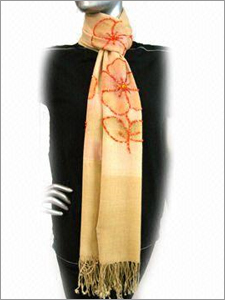 Shaded Shawl with Tickly Work - Wool Variable Sizes Beige | Floral Design Soft Wool Self Fringes Customizable