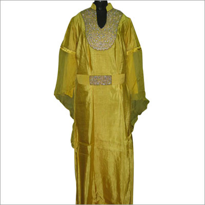 Kaftan - Silk, Floor Length, Gold | Elegant Design, Beading Embellishments, Soft Fabric, Long Sleeves, Belt Closure, Customizable