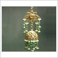 Earring - 18k Fine Gold, 22.65ct Emerald, 11.52ct Pearl, Jhumka Style, Elegant Design