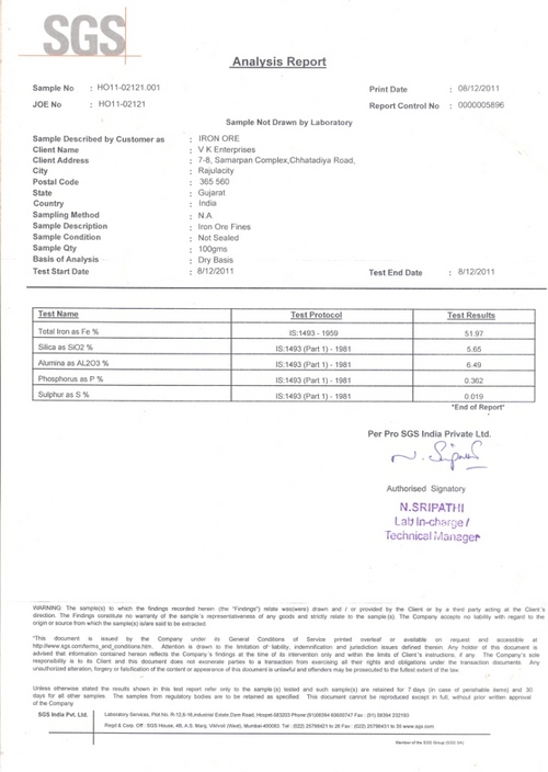 Iron Ore Fines 52% - 51% Rej .