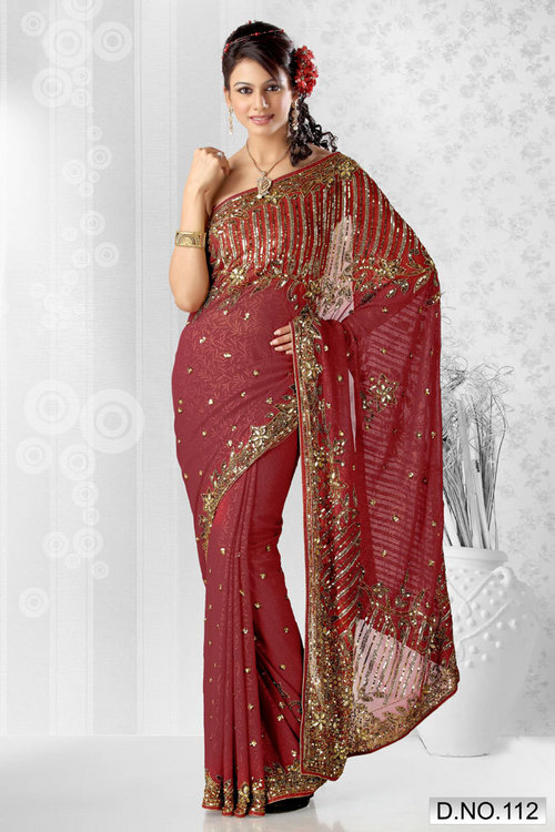 Deep Maroon Georgette Saree