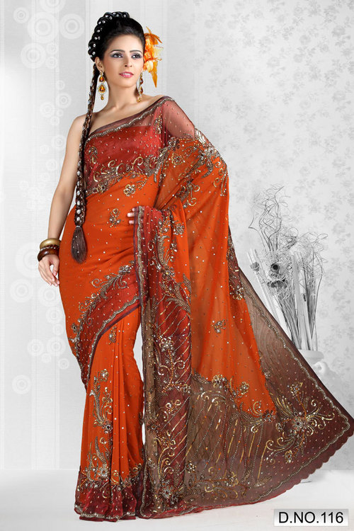 Tango Orange Georgette Saree