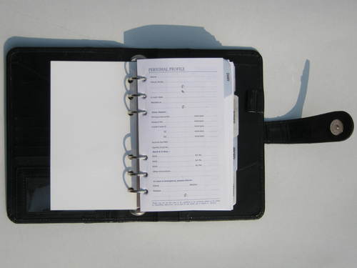 Black Leather Organiser - Imitation Leather A6, Black, 6 Ring Clip | Zip Closure, ID Card Slot, Pad Holder