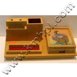 Gems Stone Pen Stand - Wood, 10x15x5 cm, Beige | Multiple Compartments, Elegant Design, Smooth Finish, Durable Material