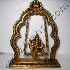 Brass Lord Ganesha - Brass, 10x6 inches, Golden | Intricate Details, Swing Design, Polished Finish
