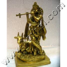 Brass Lord Krishna - 10 Inch Polished Brass, 90% Purity, Square Base | Intricate Details, Traditional Style, Spiritual Essence, Collectible Home Decor