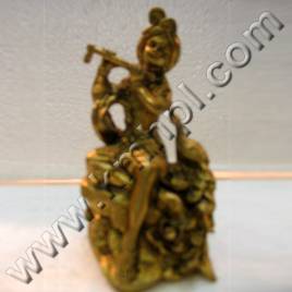 Brass Lord Krishna - Brass, 10-15 cm, Gold | Polished Finish, Intricate Detail, Religious Decor, Collectible, Home/Temple Use