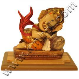 Polyresin Ganesha - Polyresin on Wood Base, 4x3x2 Inches, Beige | Detailed Carving, Handcrafted, Collectible Religious Decor