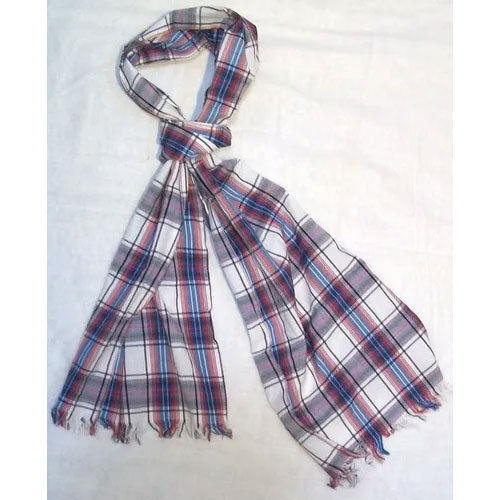 Cotton Printed Checks Shawl - Color: White & Blue & Brown