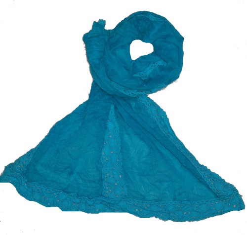Blue Lace Cotton Printed Wool Shawls