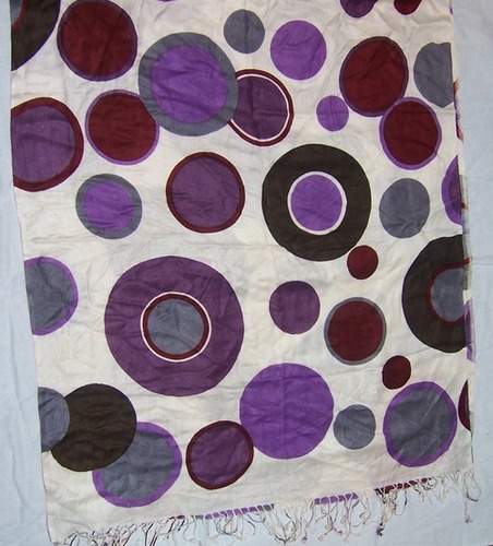 White & Purple & Brown Cotton Printed Shawls
