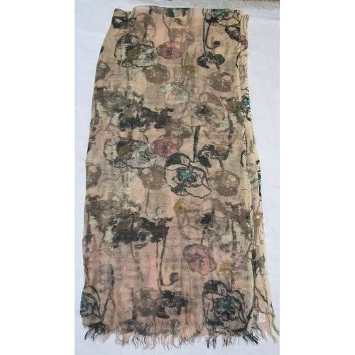 Wool Printed Cotton Shawl - Color: Cream & Black