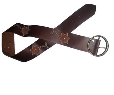 Leather Belt - Genuine Leather 100-110cm Brown | Metal Buckle Floral Pattern Comfortable Fit