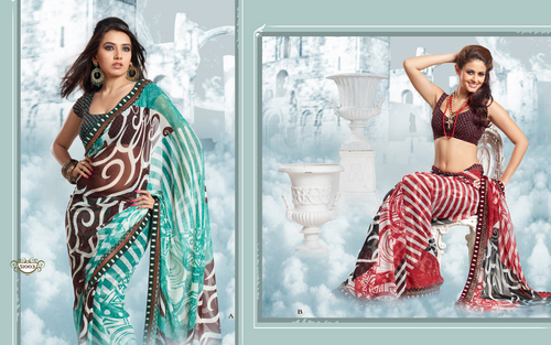 Beautiful Designer Retro Print Saree For Casual We