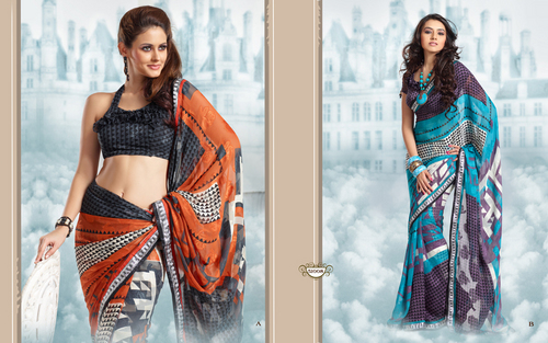 Beautiful Designer Retro Print Saree For Casual We