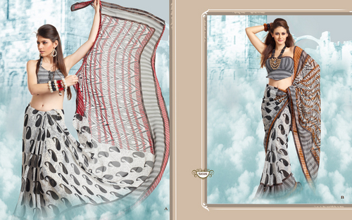 Beautiful Designer Retro Print Saree For Casual Wear - Polyester, 5.5m Length, Grey | Elegant Design, Unique Style, Versatile Wear
