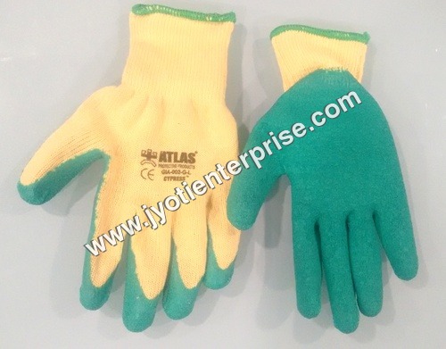 Cotton Yellow Green Rubber Coated Gloves