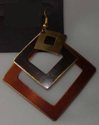 Square Shape Brass Earring - 2x2 cm, Gold/Brown, Etched Finish | Lightweight Durable Fashion Accessory